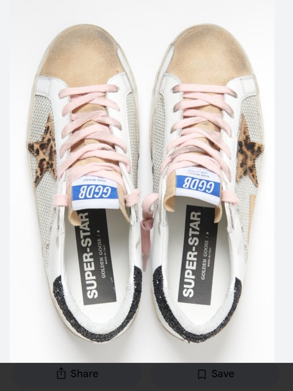 Golden Goose White Leather Low-Top Sneakers with Pink Laces and Leopard Star - Picture 10 of 11